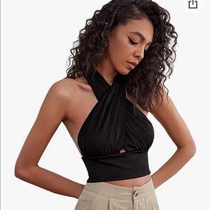 Criss Cross Halter Tie Black shirt - Zara dupe